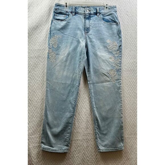 Women's Chico's Platinum Skimmer Denim Ankle Jeans Sz 0.5/US Size 6 Floral Embro - Picture 1 of 12